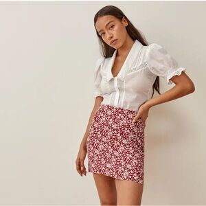 Reformation Mara Skirt Red and White Floral size 2